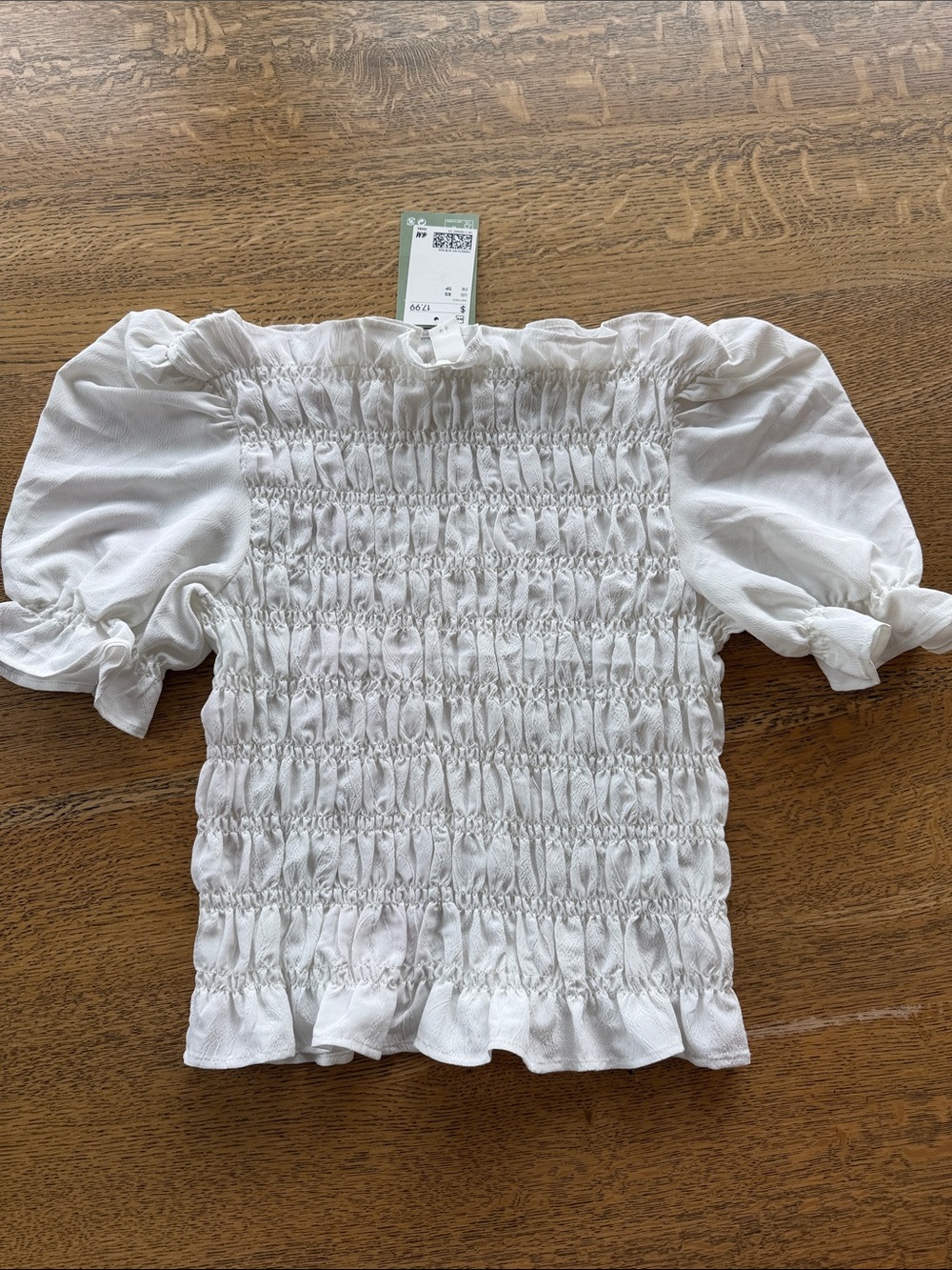 H&M White Smocked Off-Shoulder Puff Sleeve Top